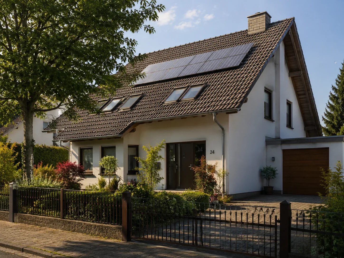 Warm beleuchtetes Wohnhaus